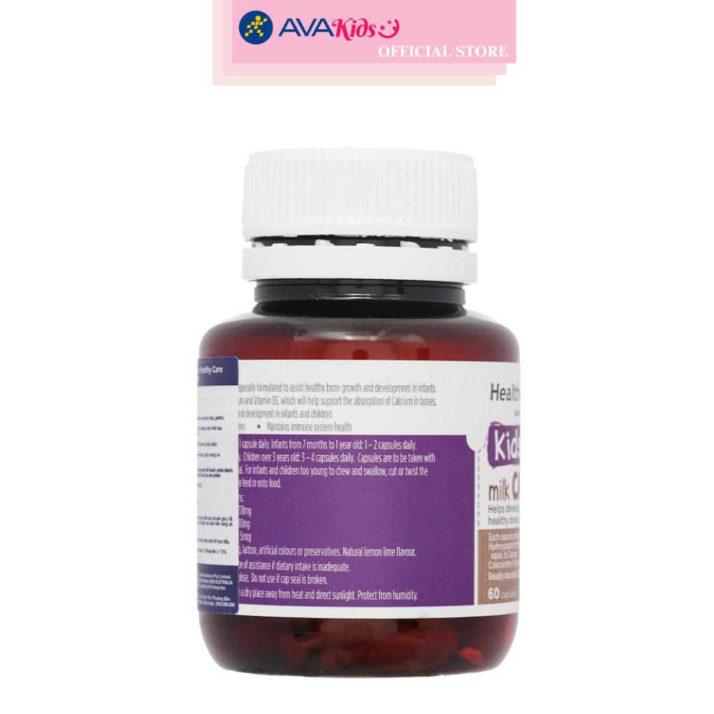 Viên uống Healthy Care Kids Milk Calcium hỗ trợ xương và răng chắc khỏe 60 viên (từ 4 tháng)