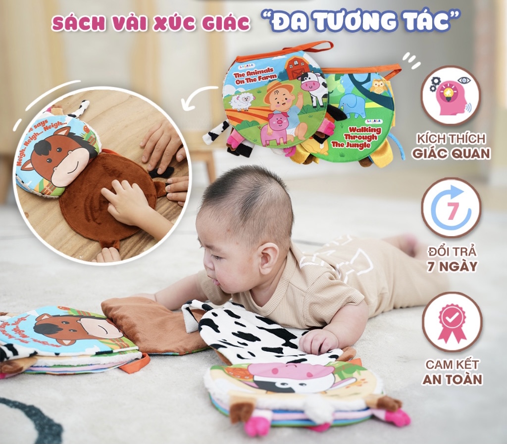 Sách Vải Lật Mở Đa Tương Tác Cho Bé từ 0 Tháng Tuổi, Kêu Sột Soạt Thú Vị - Lalala Baby