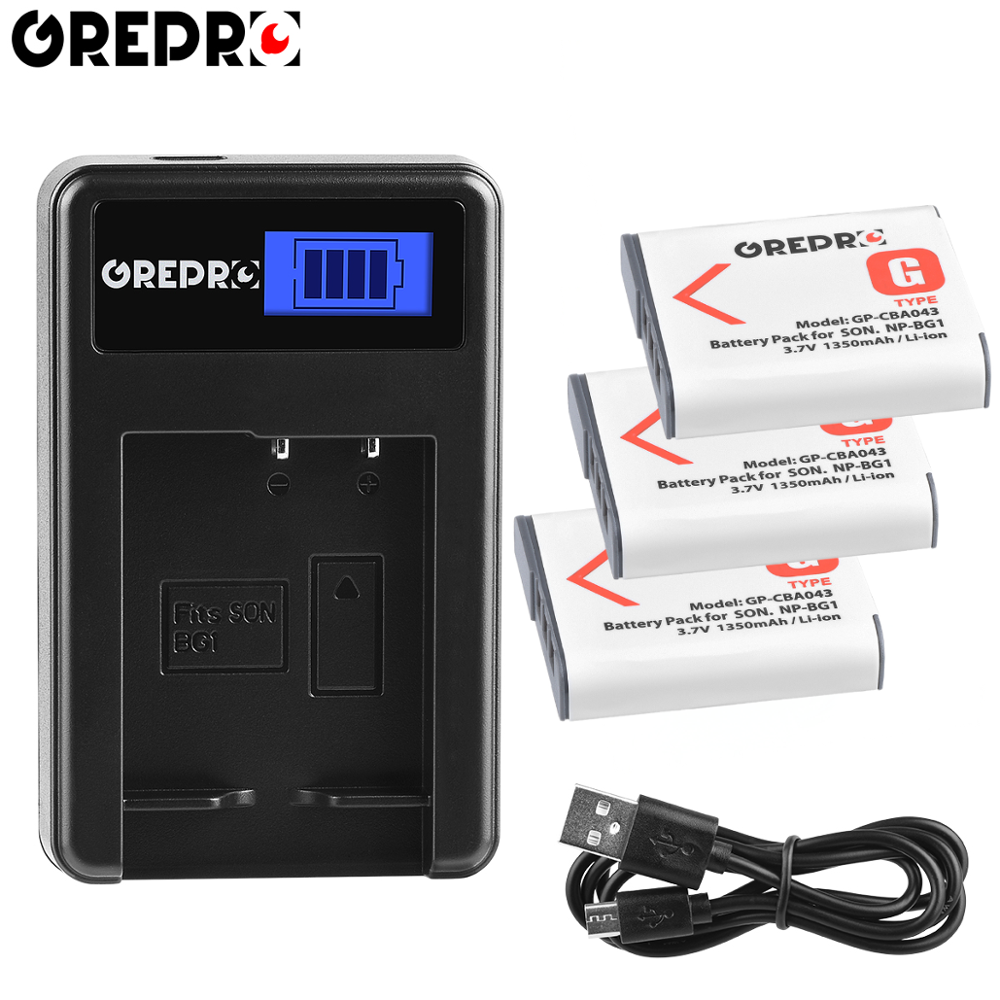 3 Pin 1350mAh NP-BG1 NPBG1 + Bộ sạc pin NP BG1 cho Sony DSC-N1 DSC-N2 DSC-H9 DSC-H10 DSC-H20 DSC-H50 DSC-W130 W120 Màu sắc: 1x Pin