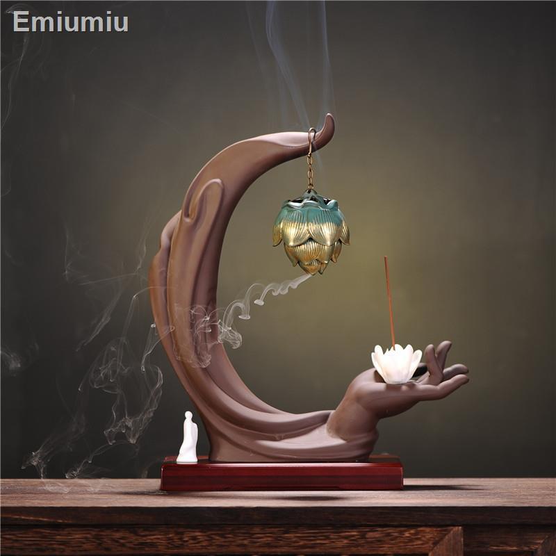 ☼Dòng chảy ngược Thắp hương Trang trí sáng tạo Lotus Zen Avalokitesvara Buddha Hand Home