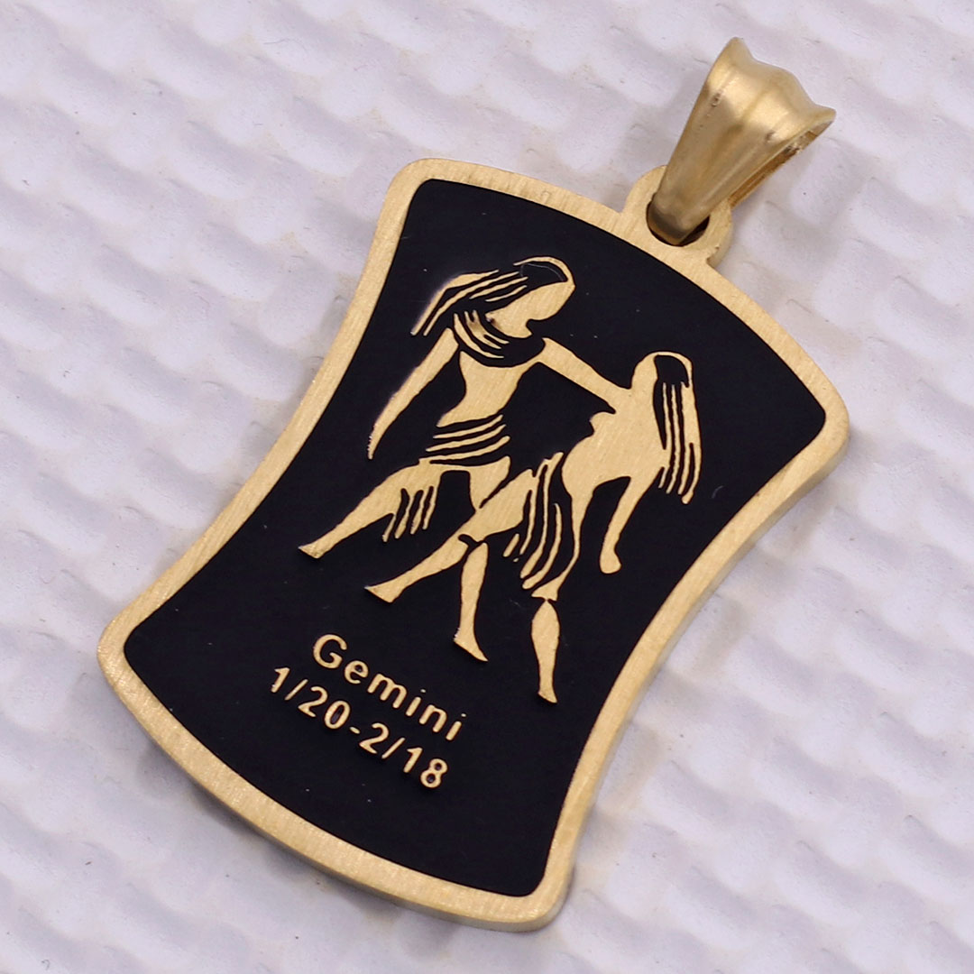 Mặt dây chuyền cung Song Tử - Gemini inox vàng kèm vòng cổ dây chuyền inox rắn vàng + móc inox vàng, Cung hoàng đạo