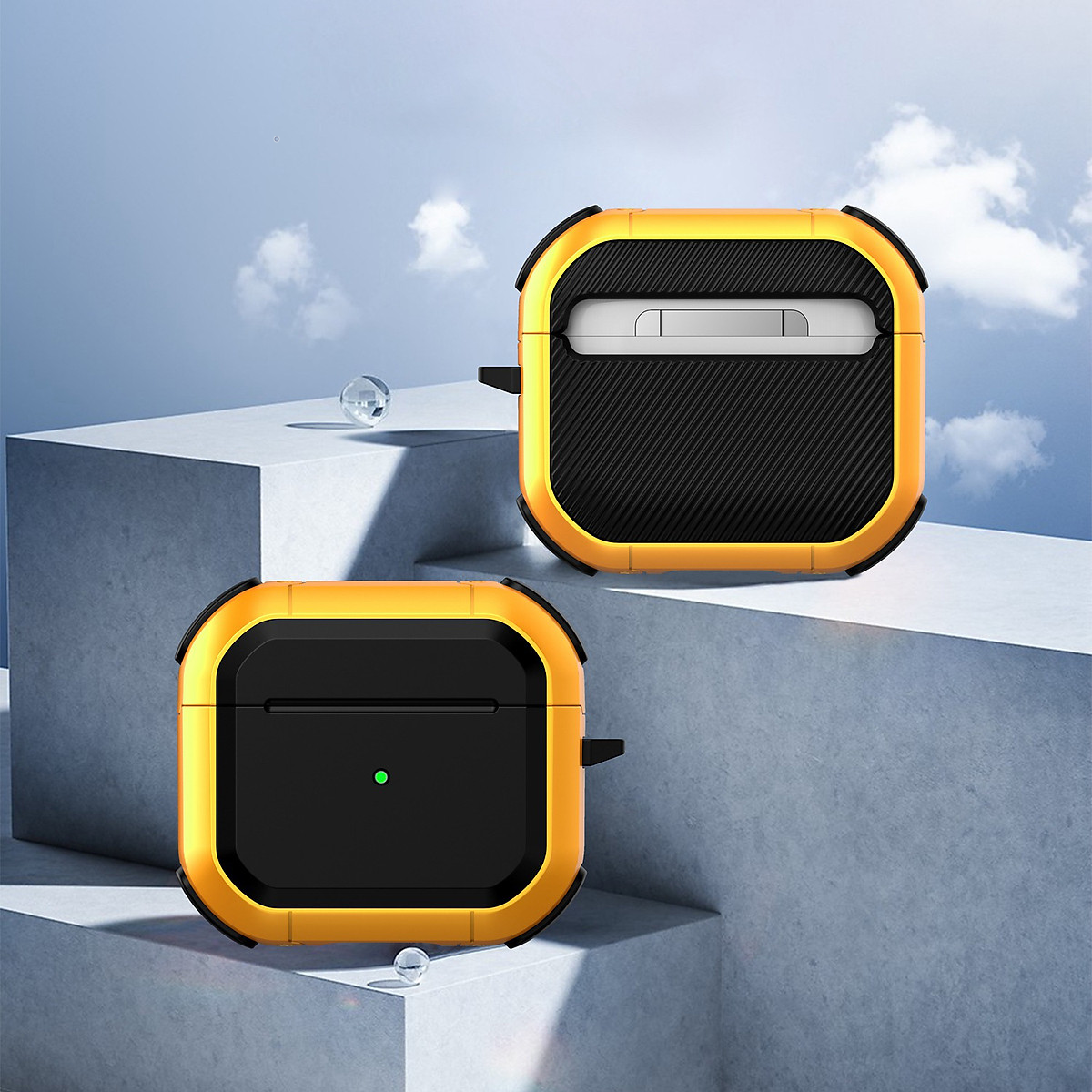 Ốp Bảo Vệ Chống Sốc Armor TPU PC Cho Airpods 1,2  Airpods 3 Airpods Pro Airpods Pro 2 Kèm Móc Treo- Hàng Chính Hãng – Airpods 3 – Màu vàng