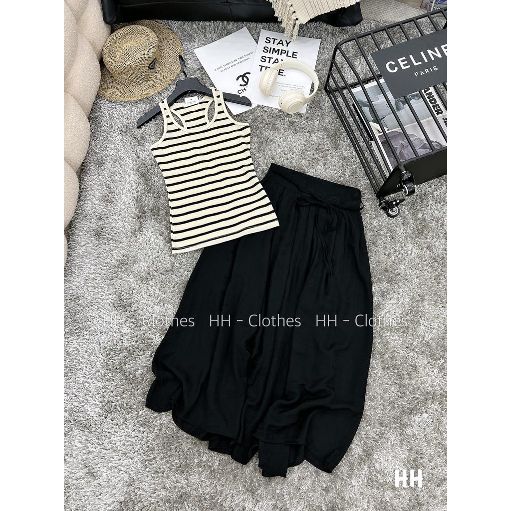 SET ĐI CHƠI, SET 2 MÓN ÁO THUN BA LỖ KẺ SỌC PHỐI CHÂN VÁY DÀI XÒE CỰC XINH