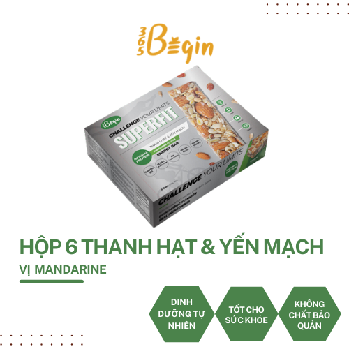 Hộp 6 Thanh Năng Lượng Yến mạch Và Các Loại Hạt 365Begin - SUPERFIT Chanh Xí Muội 270g (Gồm 3 vị: Bí, Chanh, Socola) - Tiện Lợi, Lành Mạnh, phù hợp người tập thể thao và ăn kiêng