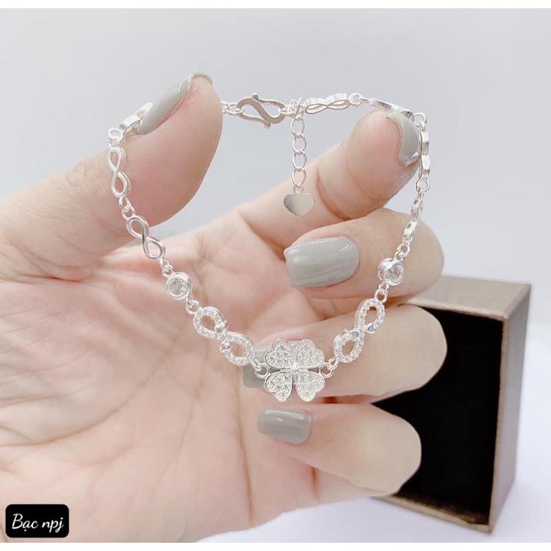 Lắc Tay cỏ 4 lá, Vòng tay cho nữ , Bạc Ta , - Bạc Npj