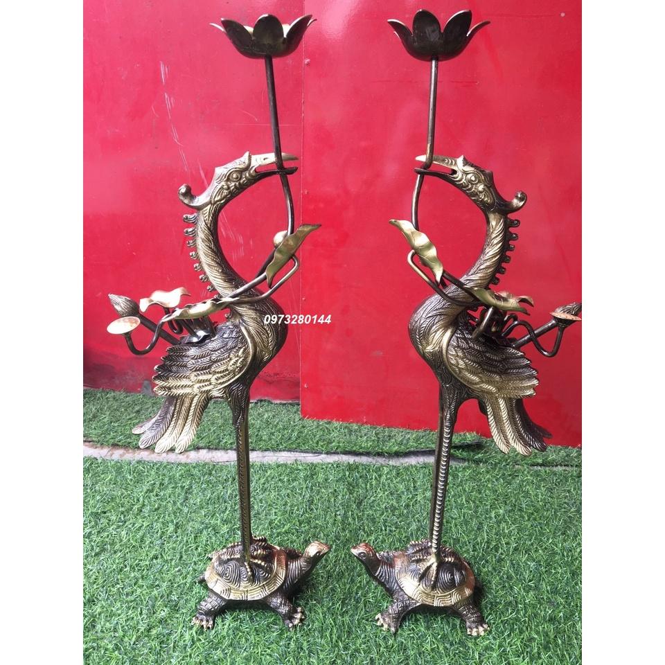Đôi Hạc thờ bằng đồng nguyên chất màu giả cổ cao 59cm