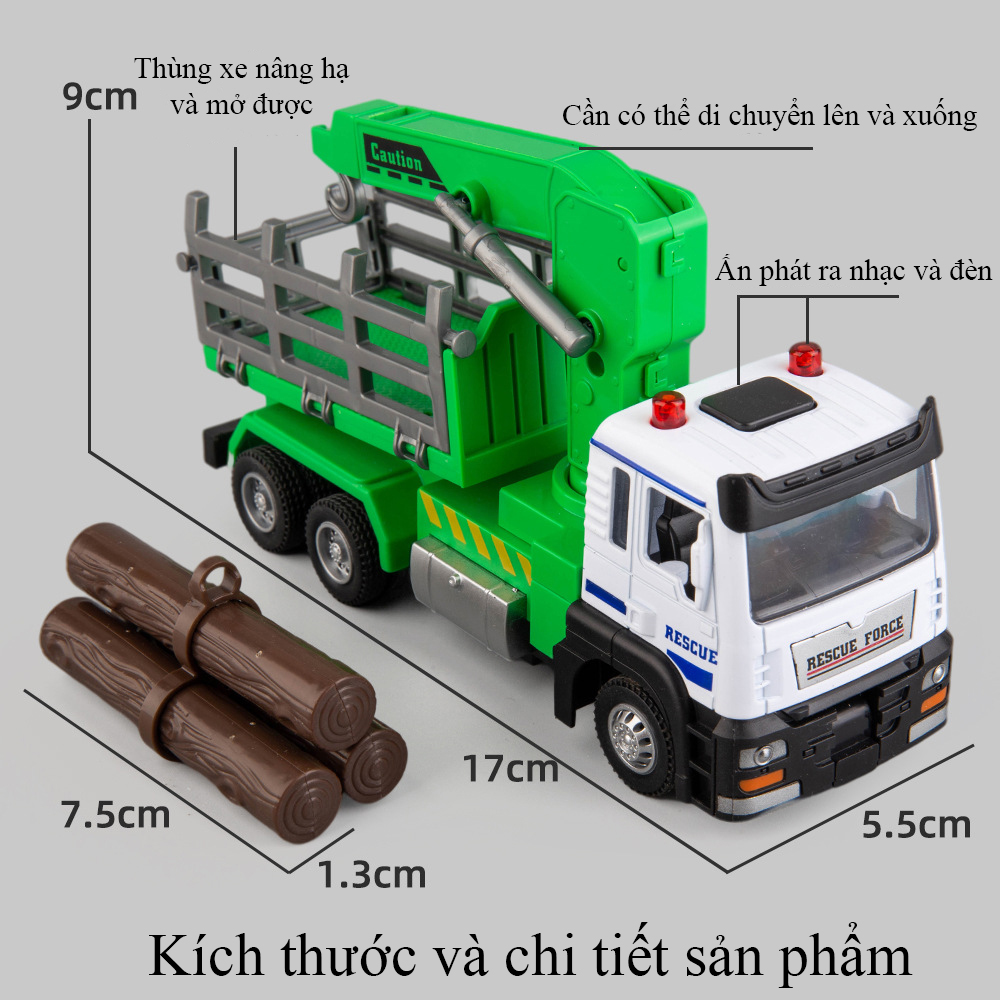 Đồ chơi xe ô tô vận chuyển gỗ KAVY-42 bằng hợp kim nguyên khối có nhạc và đèn chạy cót