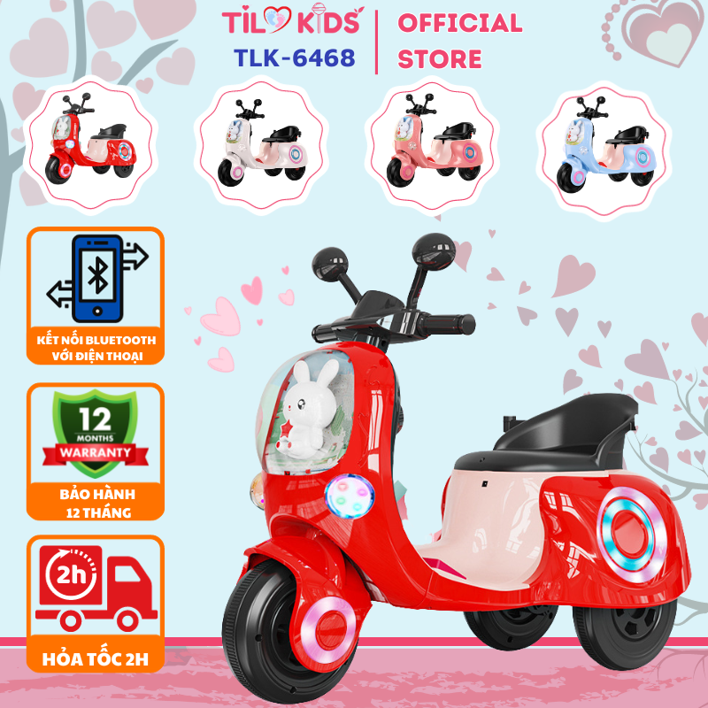 Xe máy điện trẻ em, xe máy điện Vespa cho bé TILO KIDS TLK-6468 có đèn nhạc siêu dễ thương