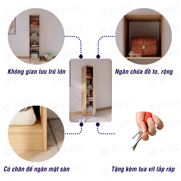 Tủ Áo Gỗ Chống Ẩm Cao Cấp 1 Cửa FIVO FC06, Mẫu Mã Đa Dạng, Phù Hợp Cho Không Gian Nhà Nhỏ, Giá Rẻ - Màu Gỗ Trắng