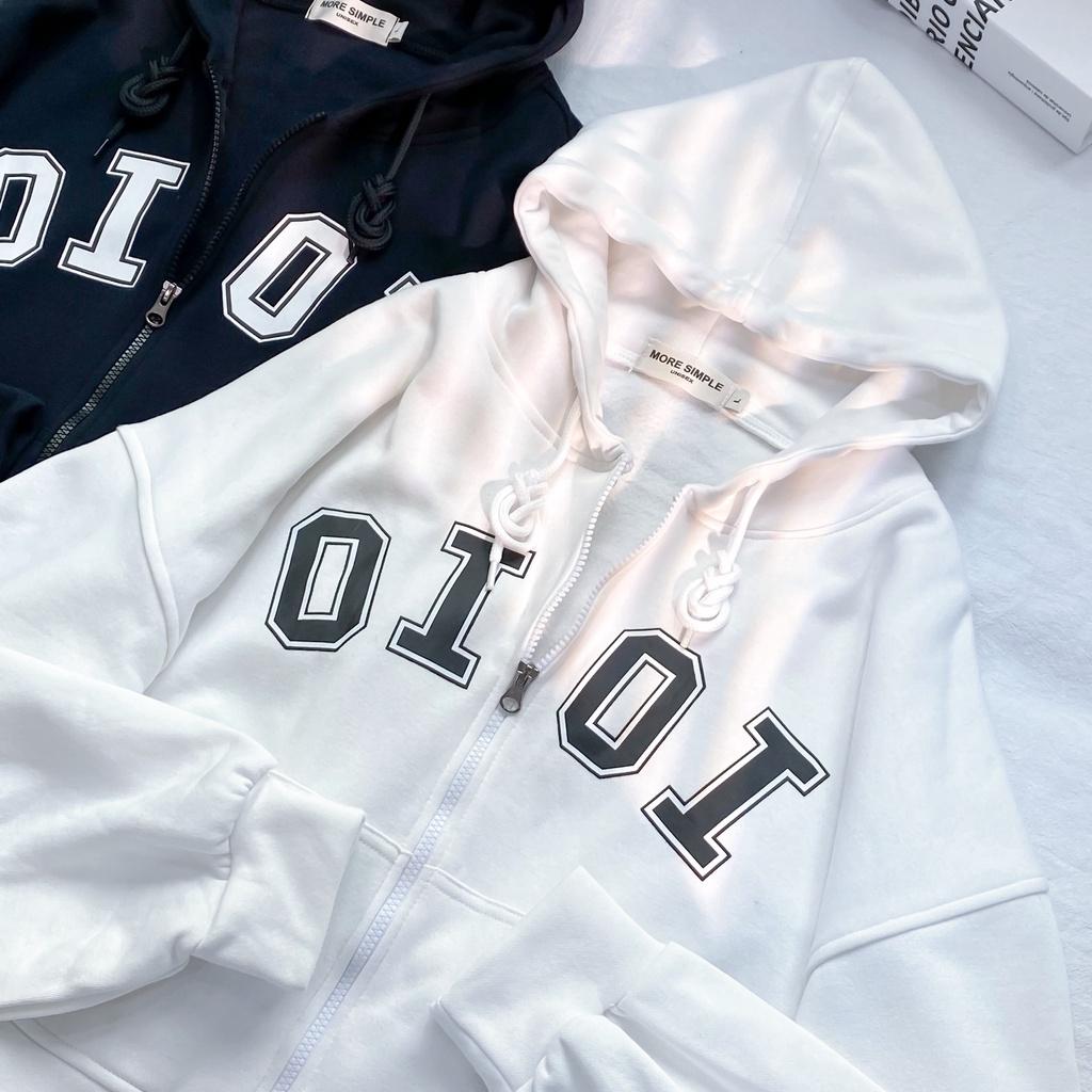 Áo Khoác Form Rộng Hoodie Crop OI OI Vải Nỉ Bông