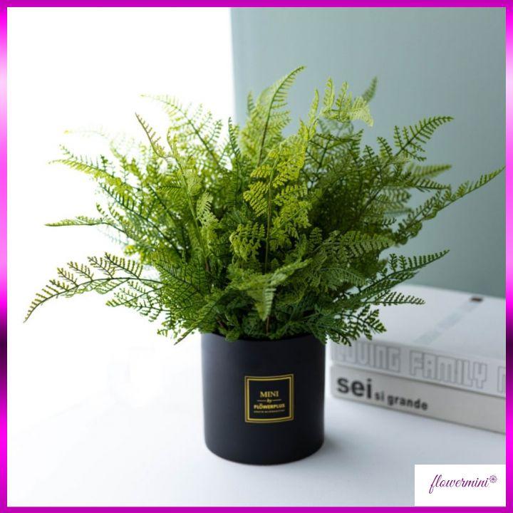 Chậu cây giả lá dương xỉ cao cấp 25cm trang trí nhà cửa xanh mát, cây cảnh decor kệ tủ Flowermini DX-01