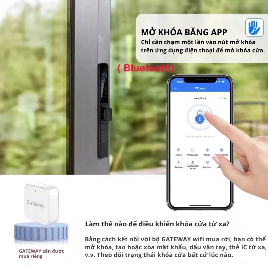 Khóa Thông Minh Kachi MK42 - Chuyên Dụng Cửa Nhôm Xingfa, Cửa Kính | Mở Khóa Qua App Tuya, Vân Tay, Thẻ Từ | Chống Nước IP65 - hàng chính hãng