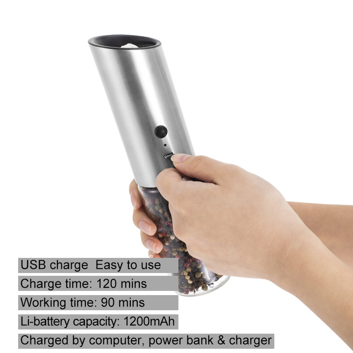 Máy xay hạt tiêu và các loại gia vị GB-6868 cổng sạc USB Chất liệu: Thép không gỉ 304, ABS, Acrylic, lõi Mài gốm