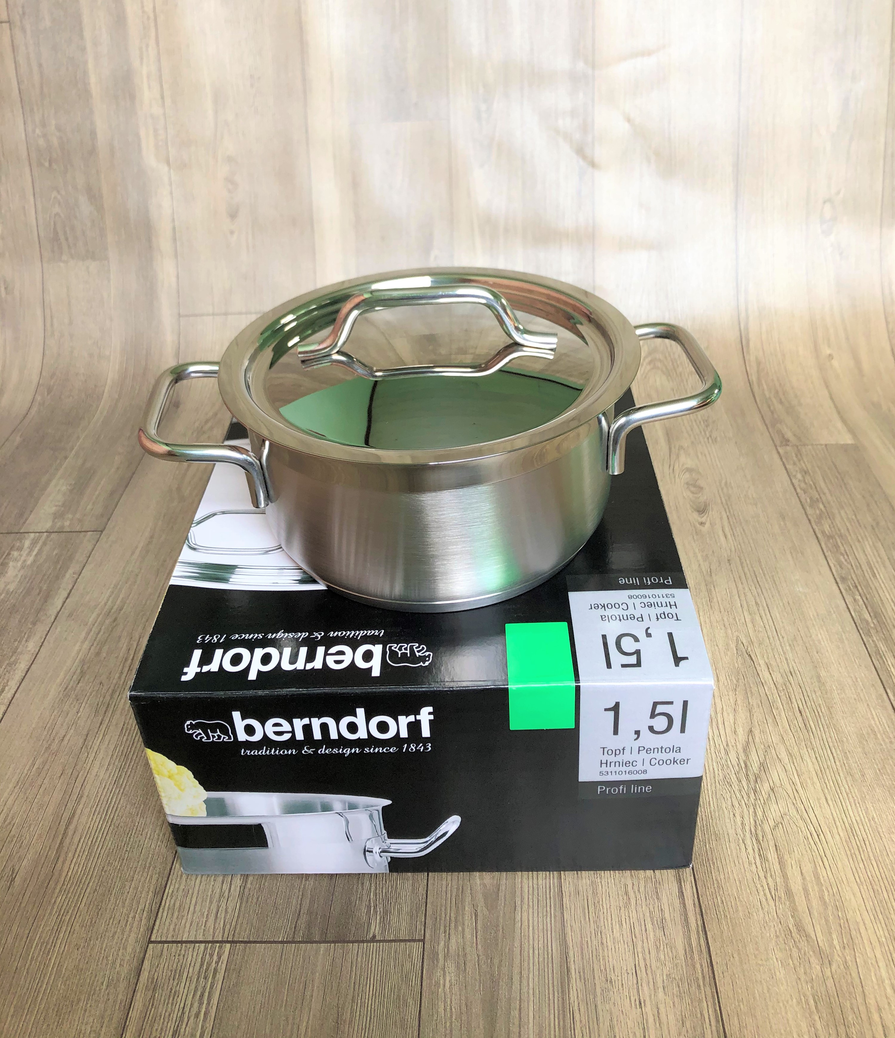 Soong Nồi Inox Cao Cấp Đáy từ 3 Lớp Thân Cao 2 Lớp Nắp Inox 16x8cm 1.5 Lít Berndorf Sandrik - Stainless Steel Casserole with Lid