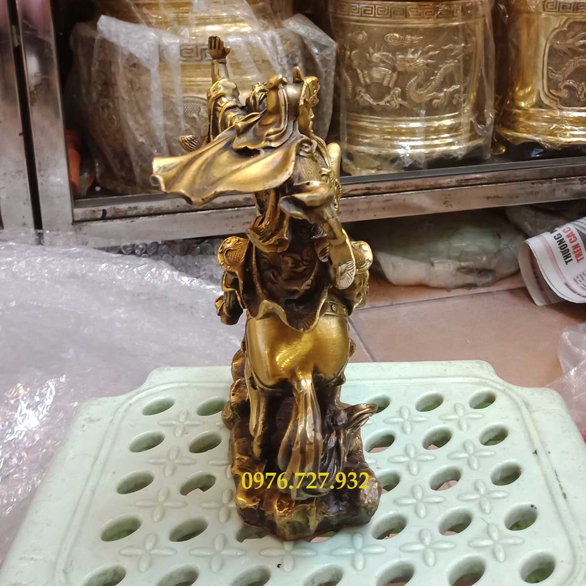 Tượng quan công cưỡi ngựa cao 19cm, tượng quan công bằng đồng, tượng quan công