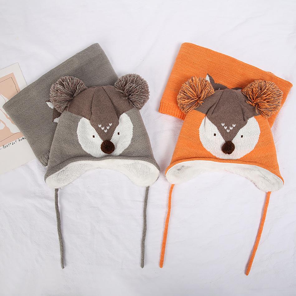 2 Cái/lốc Cho Bé Mùa Đông Mũ Khăn Choàng Cho Bé Hoạt Hình Cáo Nắp Ấm Cho Trẻ Khăn Quàng Cho Bộ Đồ Bé Trai Nhung Mũ Găng Tay cô Gái