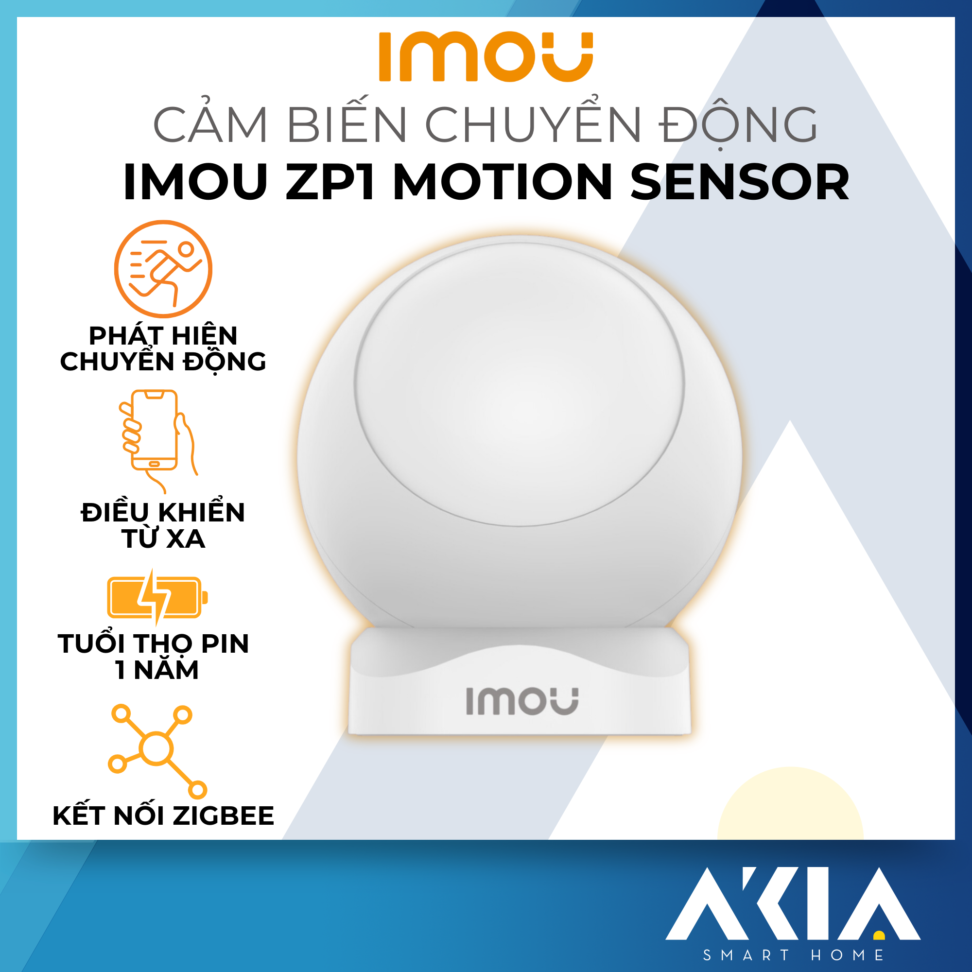 Cảm biến chuyển động Imou Motion Sensor ZP1 - Phát hiện chuyển động con người, Tạo tự động bật tắt đèn hoặc báo động, kết nối app Imou - Hàng chính hãng