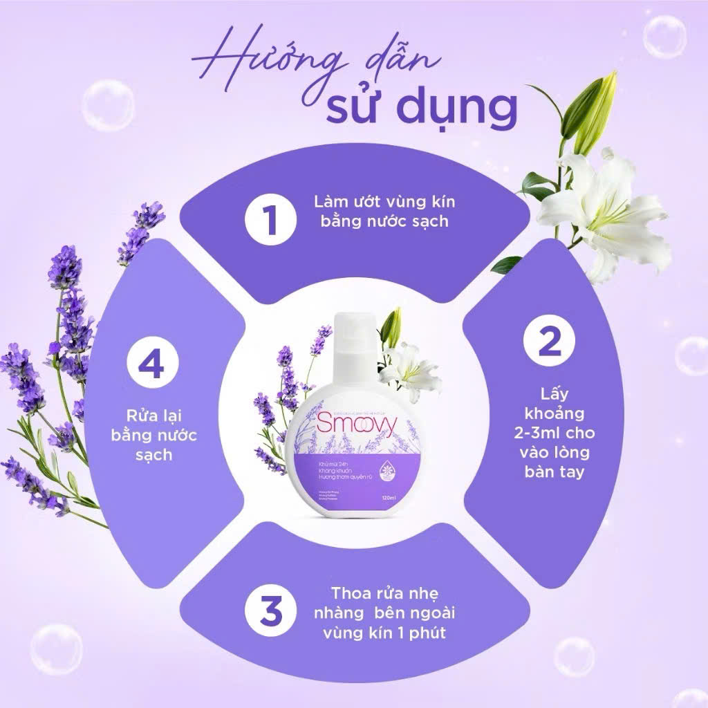 Dung dịch vệ sinh phụ nữ thế hệ mới Smoovy 24H - Khử mùi kháng khuẩn, hương thơm quyến rũ suốt 24H - 120ML