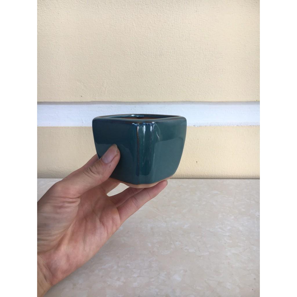 Chậu bonsai Vuông vát mini men hỏa biến gốm Bát tràng 1 size BM-68