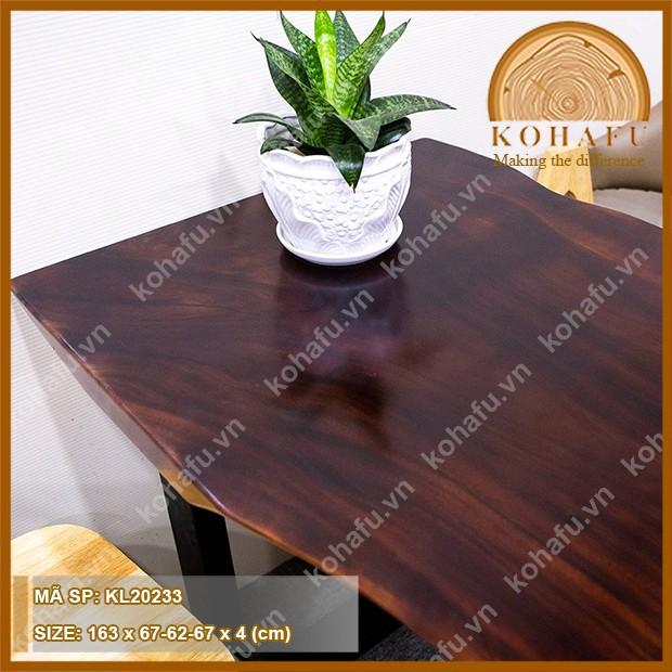 Mặt bàn gỗ me tây nguyên tấm, sơn dậm màu dài 163 x rộng (67-62-67) x dày 4 (cm) - KL20233