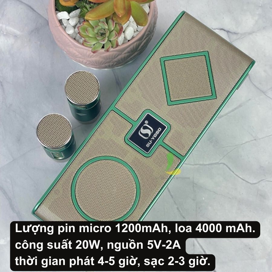 Loa Bluetooth Karaoke Su-Yosd YS215 - Loa xách tay mini chất liệu nhựa cao cấp, công suất 20W và mic cực hay - Hàng nhập khẩu