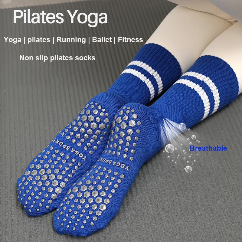 2023 Pilates Tất Mùa Thu Đông Tập Thể Hình Tất Vớ Chống Trơn Trượt Tập Yoga Nữ Cotton Trung Ống Terry tất Thể Thao Color: Gray
