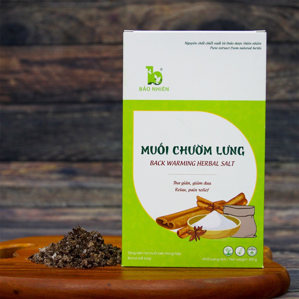 Combo Muối chườm lưng 850g + Muối ngâm chân 350g Bảo Nhiên giúp giảm đau xương khớp, thư giãn, ngủ ngon