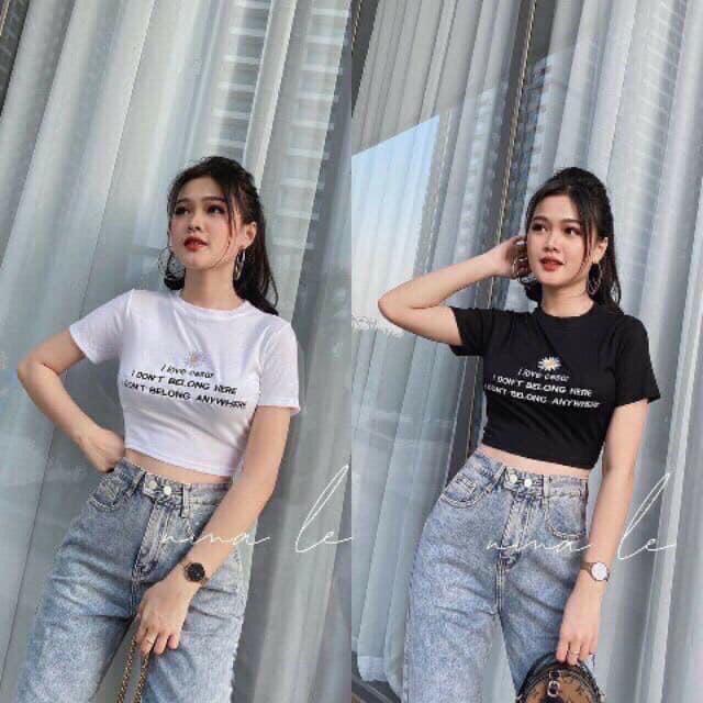 Áo croptop thun lụa thuê hoa cúc