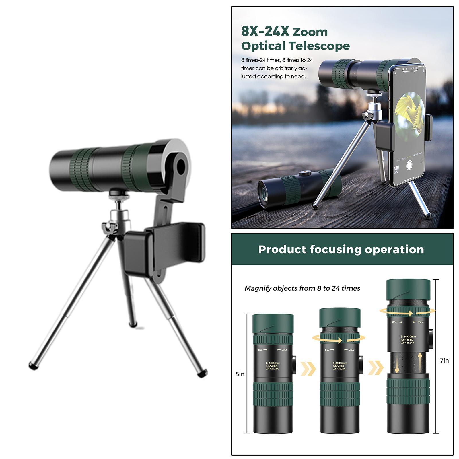 8-24X30 Zoom Monocular High Power Scope with Bak4 Prism for Bird Watching Traveling Concert Hiking Game Compact Waterproof Telescope Gifts for Men