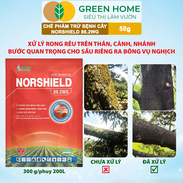 Chế Phẩm Trừ Bệnh NORSHIELD 86.2WG GreenHome, Gói 50gr, Gốc Đồng Đỏ, Bám Dính Tốt, Che Phủ Đều