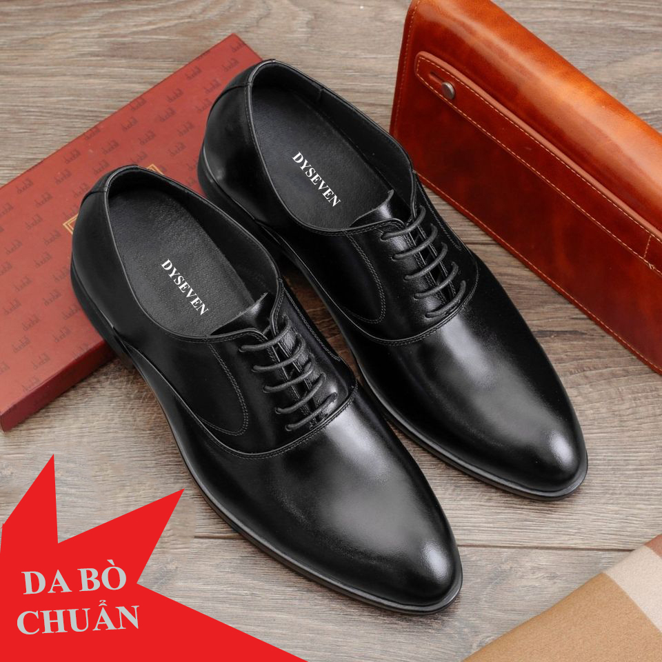 Giày Nam Da Bò Công Sở Cao Cấp, Giày Dây Công Sở Đẹp, Sang Trọng, Gia Công Tại Xưởng – Đen sang trọng – 38