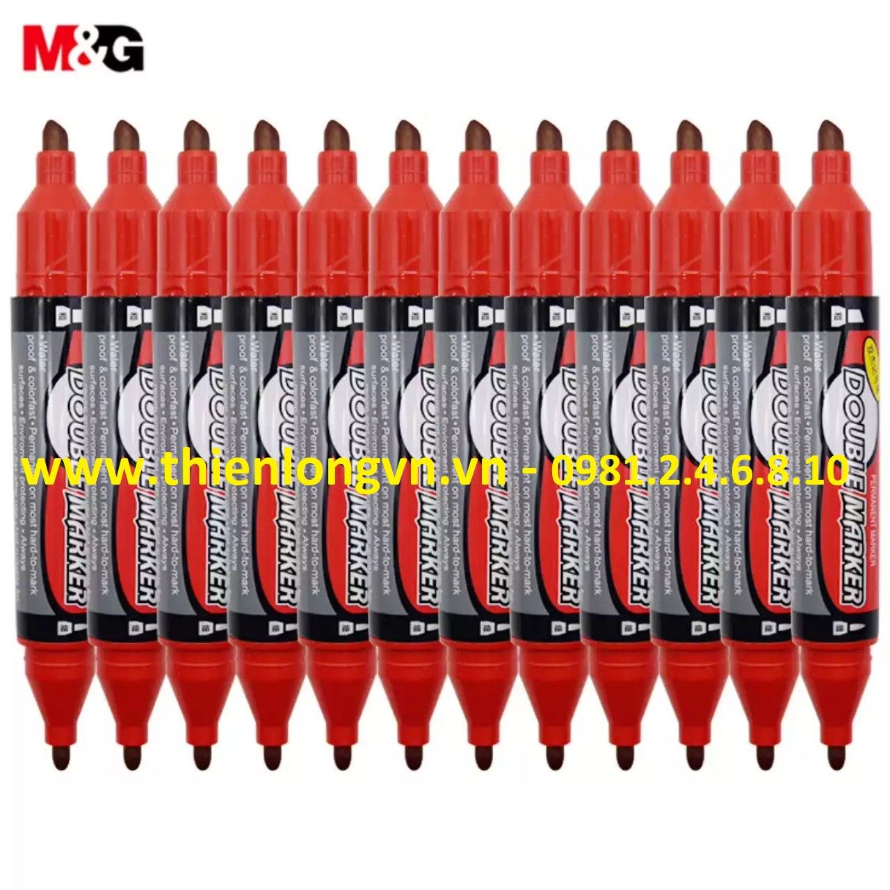 Hộp 12 cây bút lông dầu 2 đầu M&G - 2110 đỏ