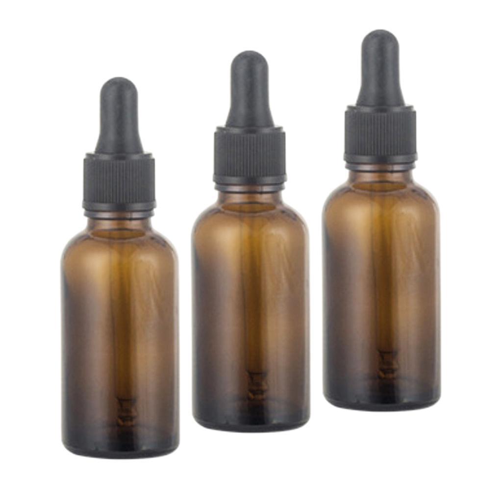 3Pcs Amber Glass Bottle With Dropper, Empty Brown Cosmetex Glass Bottle,