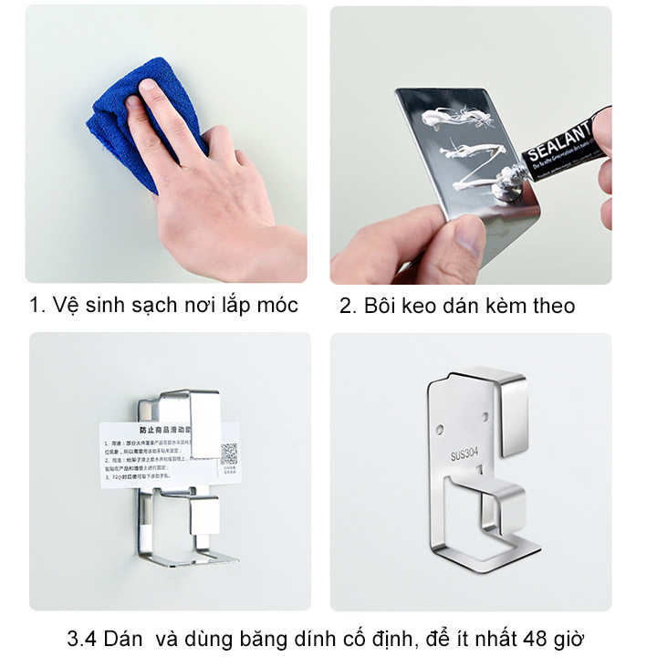 Móc treo chậu thau rửa đa năng nhà tắm inox 304, có keo dán kèm theo, loại đơn hoặc đôi tùy chọn