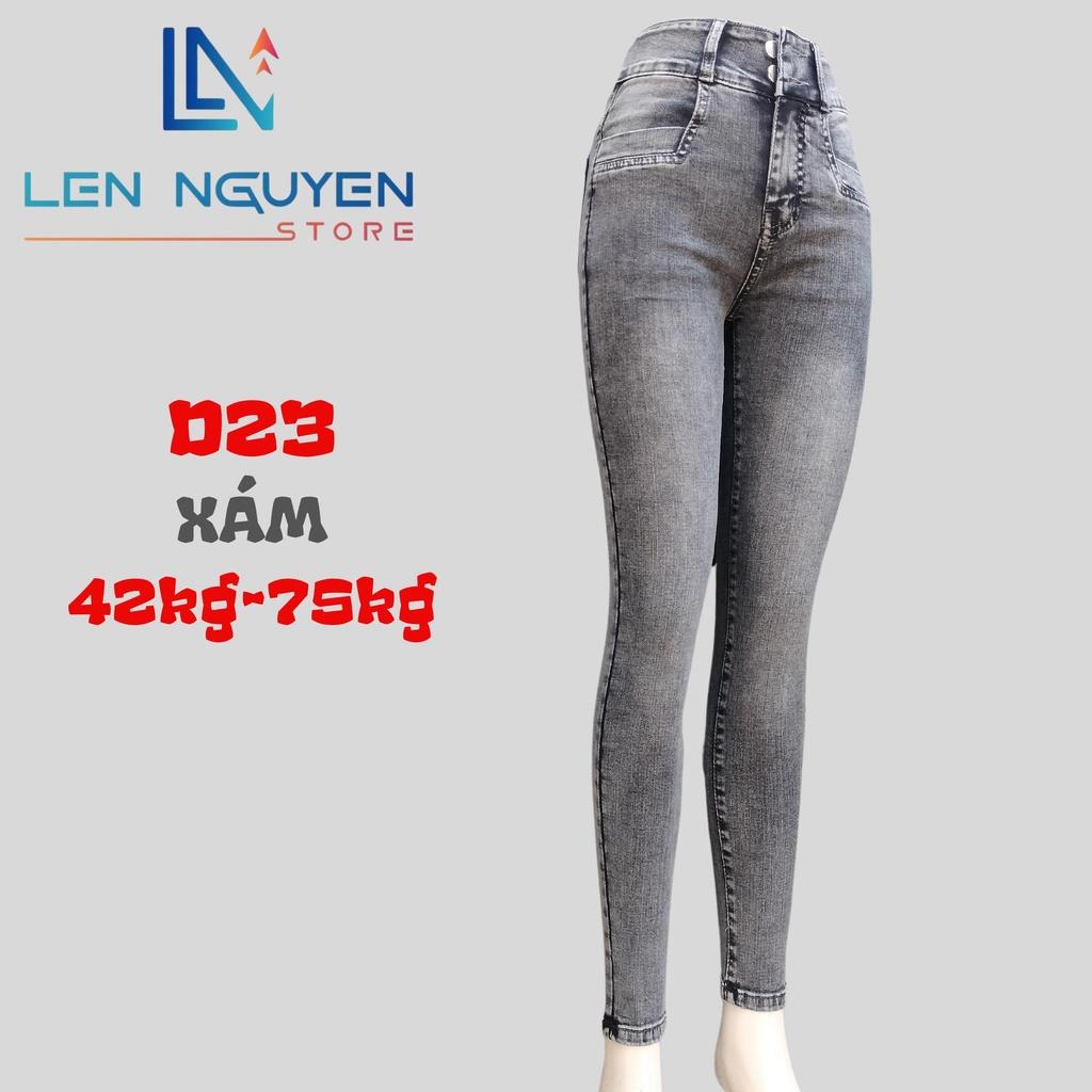 D23_Quần jean nữ, dài, lưng cao, quần bò nữ dáng ôm, quần rin nữ có big size, cho 42kg đến 75kg,LEN NGUYEN STORE - Xám