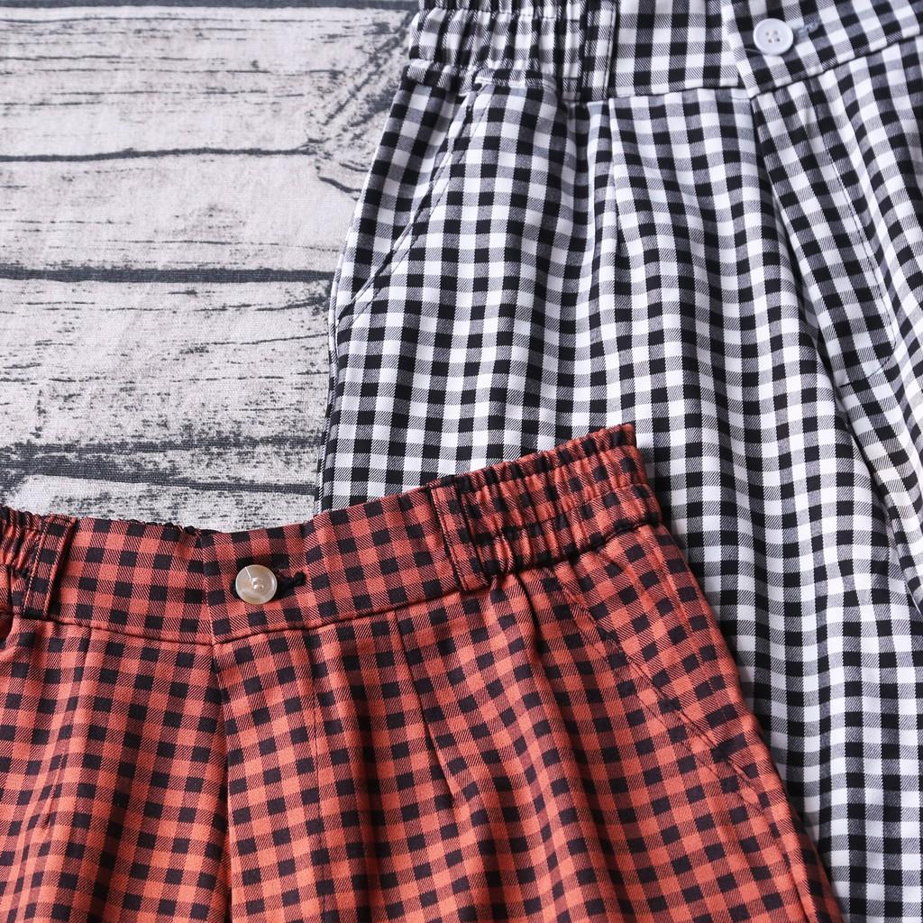 QUẦN SHORTS KẺ CARO ĐAI CHUN PHỐI KHÓA CÚC