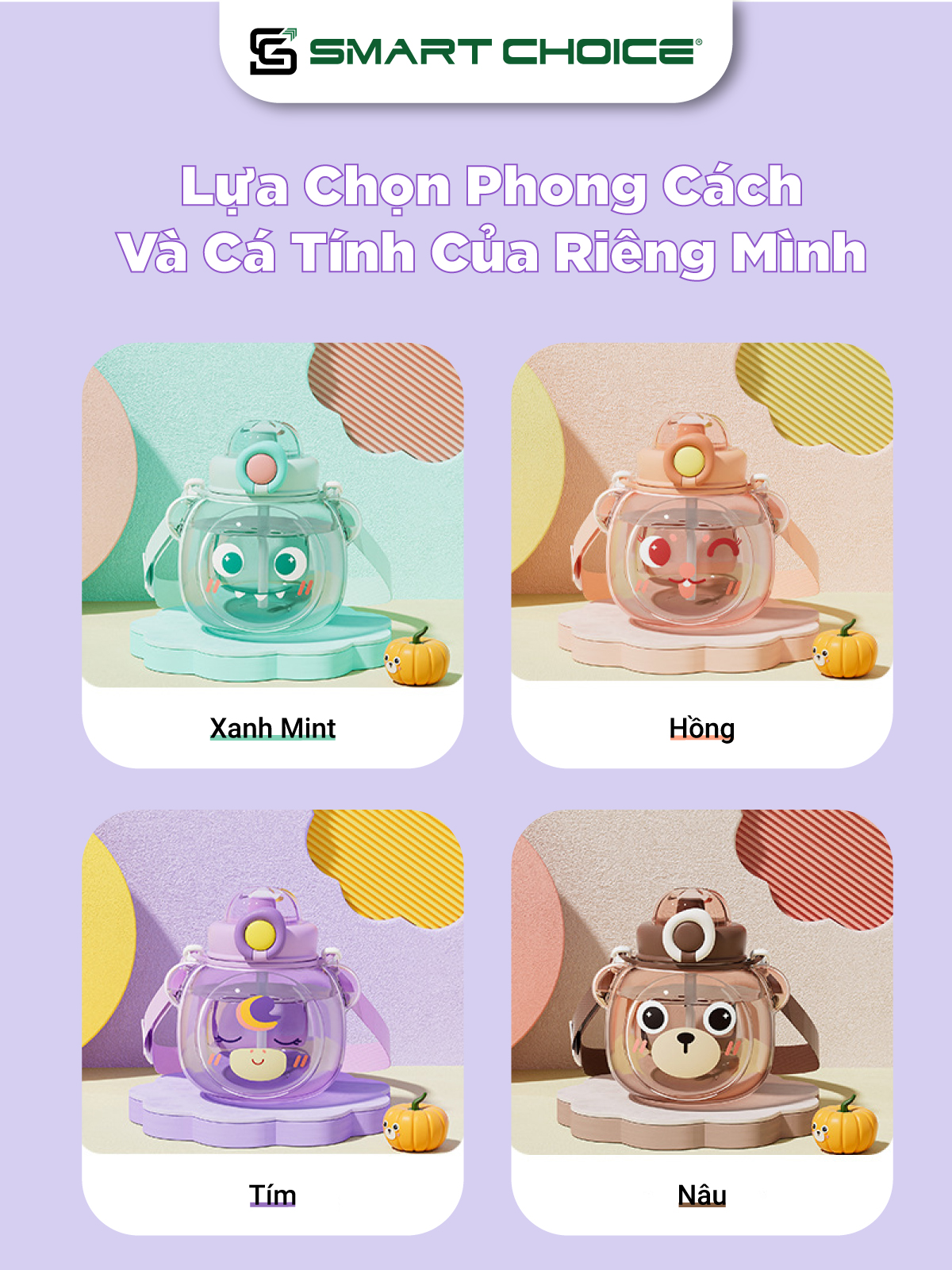 Bình Nhựa 1100ml SMARTCHOICE 4 Màu Cao Cấp, Bình Đựng Nước Tiện Dụng SCG-PK080