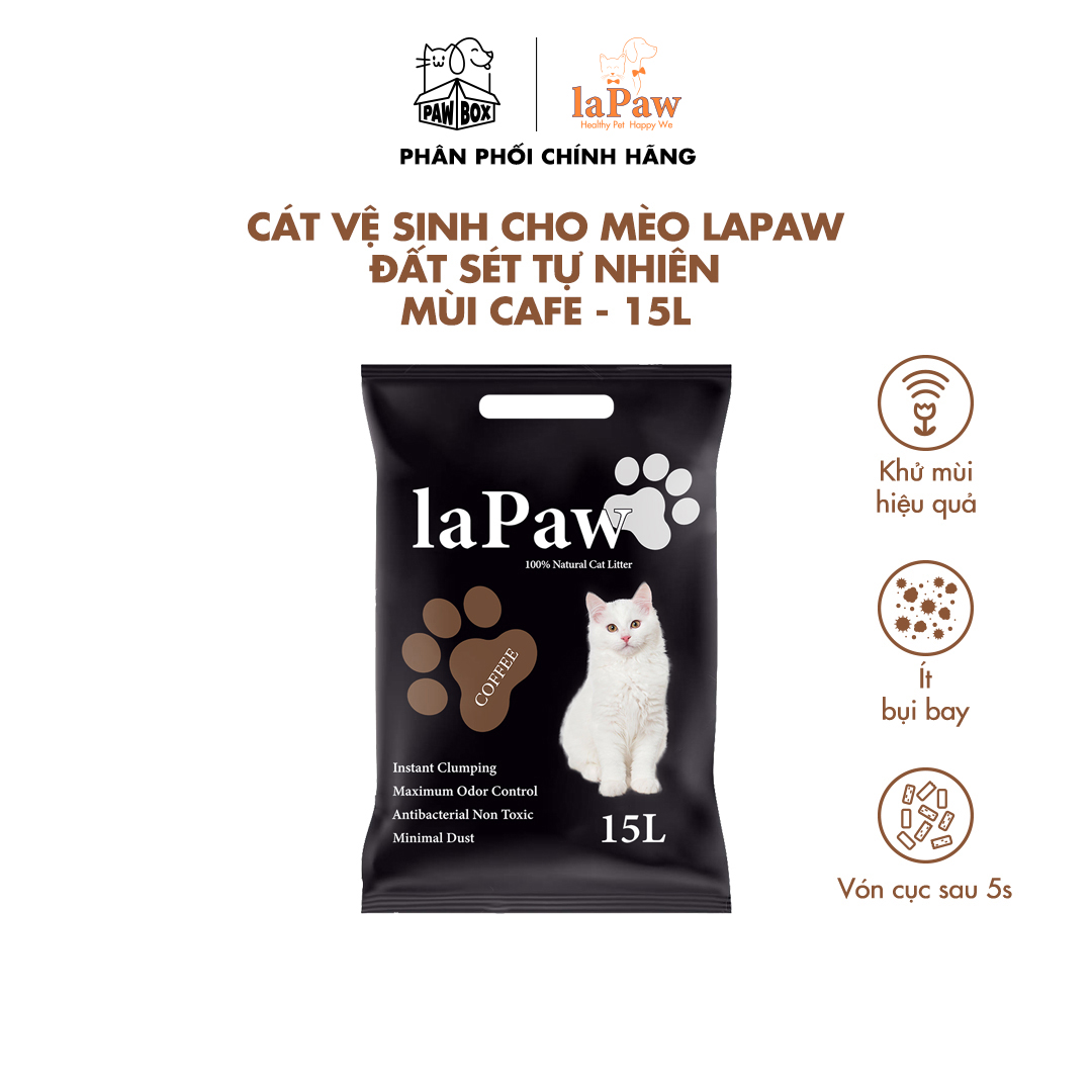 Cát vệ sinh cho mèo laPaw đất sét tự nhiên khử mùi, vón cục, thấm hút 15L