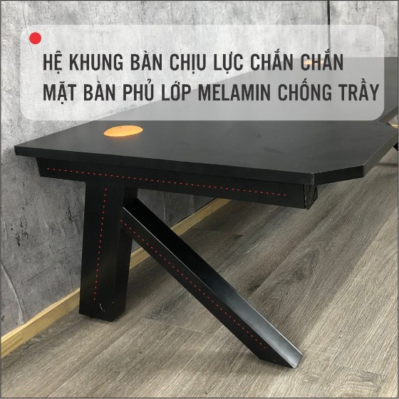 Bàn gỗ chân sắt chữ K gấp gọn, bàn làm việc FUFUTECH, lắp ráp sẵn, có lỗ đi dây, giao hoả tốc 2h