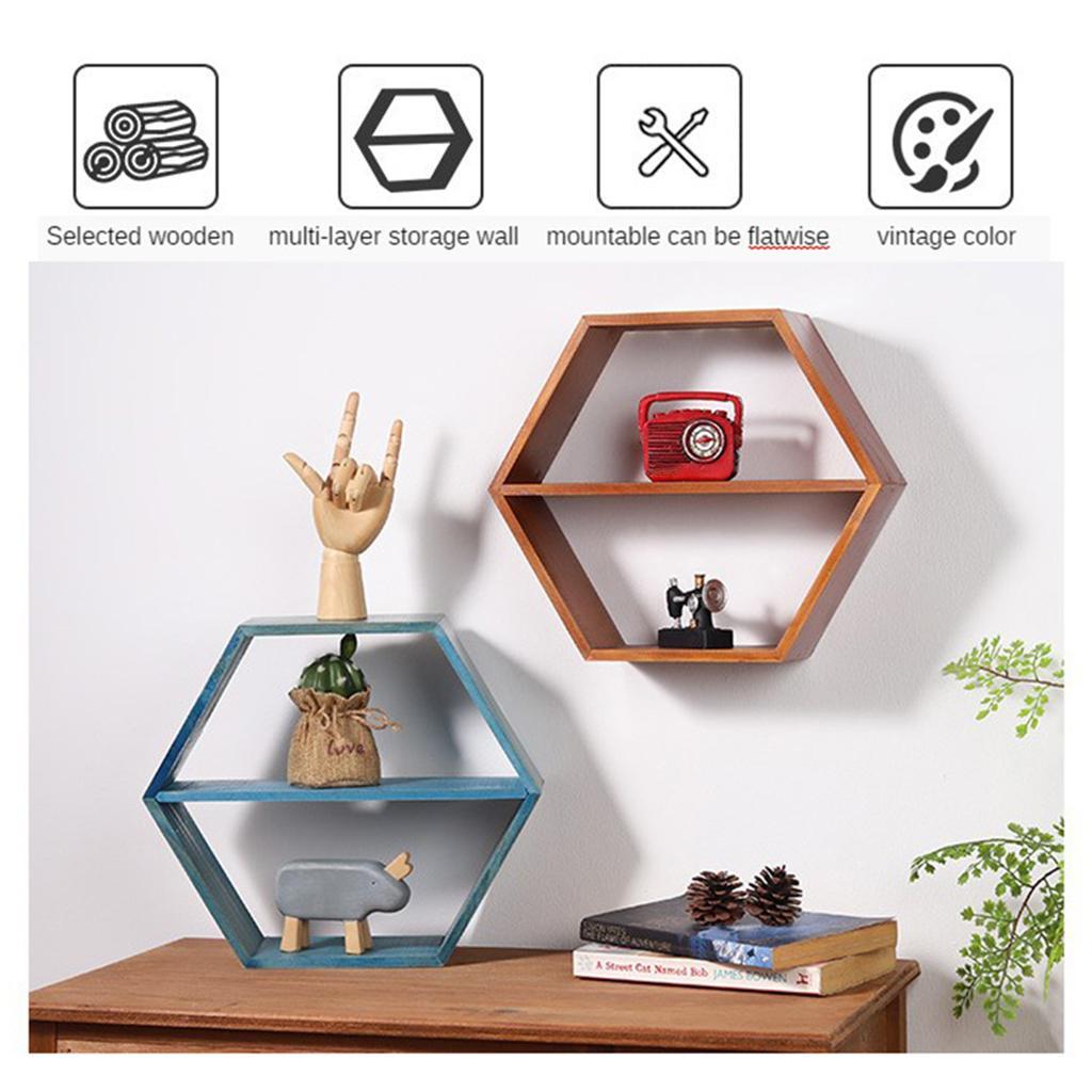 Wall Mount Floating Shelf Organizer Hexagon Decorative Home Bathroom Blue