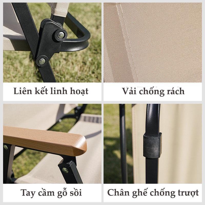 Ghế gỗ xếp gấp gọn, Ghế cắm trại tựa lưng có tỳ tay có túi đựng gỗ sồi cắm trại dã ngoại du lịch