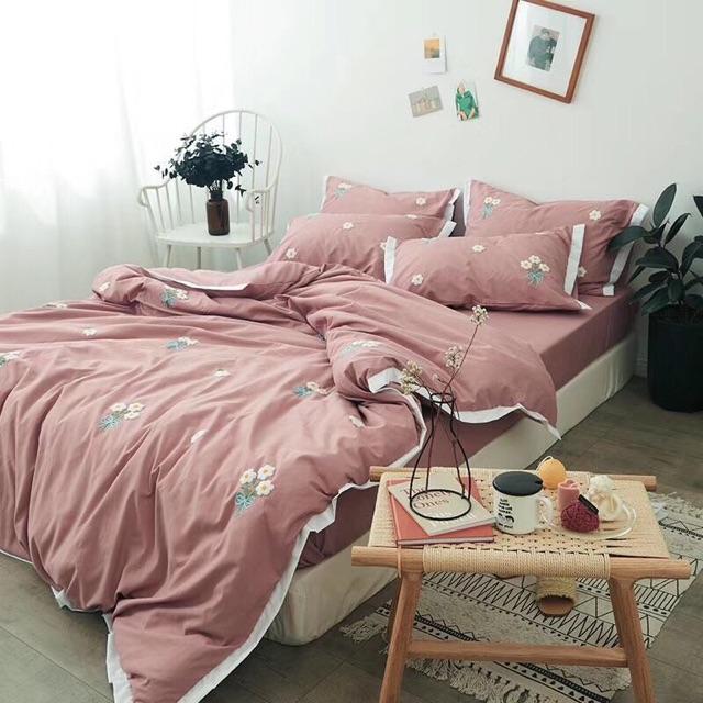 Set Cotton Đũi Silk Hàng Nhập Khẩu Cao Cấp Đũi Thêu Hoa Hồng