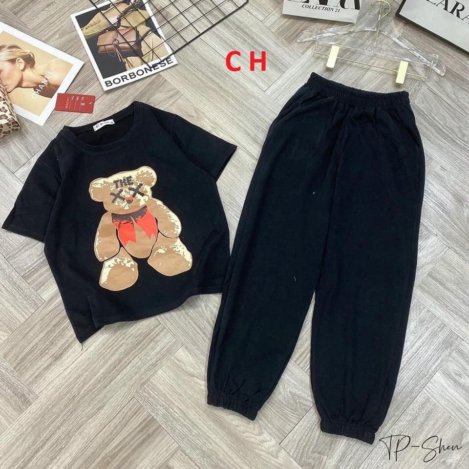 Sét Bộ Đồ Nữ áo thun gấu và quần bom dài siêu đẹp