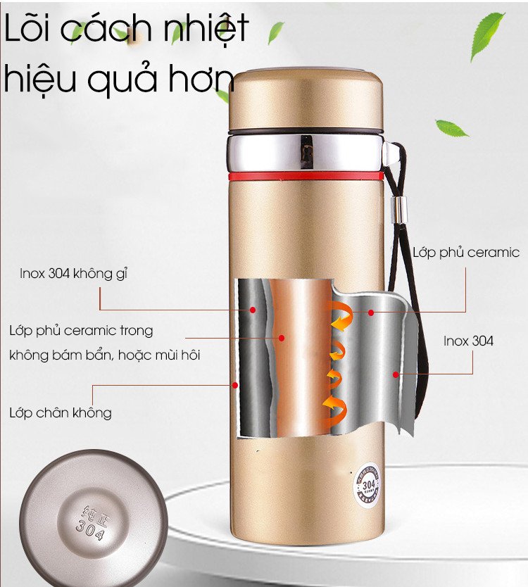 Bình Giữ Nhiệt Nóng, Lạnh Inox, Bình Lưỡng Tính Ly, Cốc Cách Nhiệt Cao Cấp , 1000ml 2 Lớp, Có Tấm Lọc, Giữ Nhiệt Lên Đến 8 Tiếng