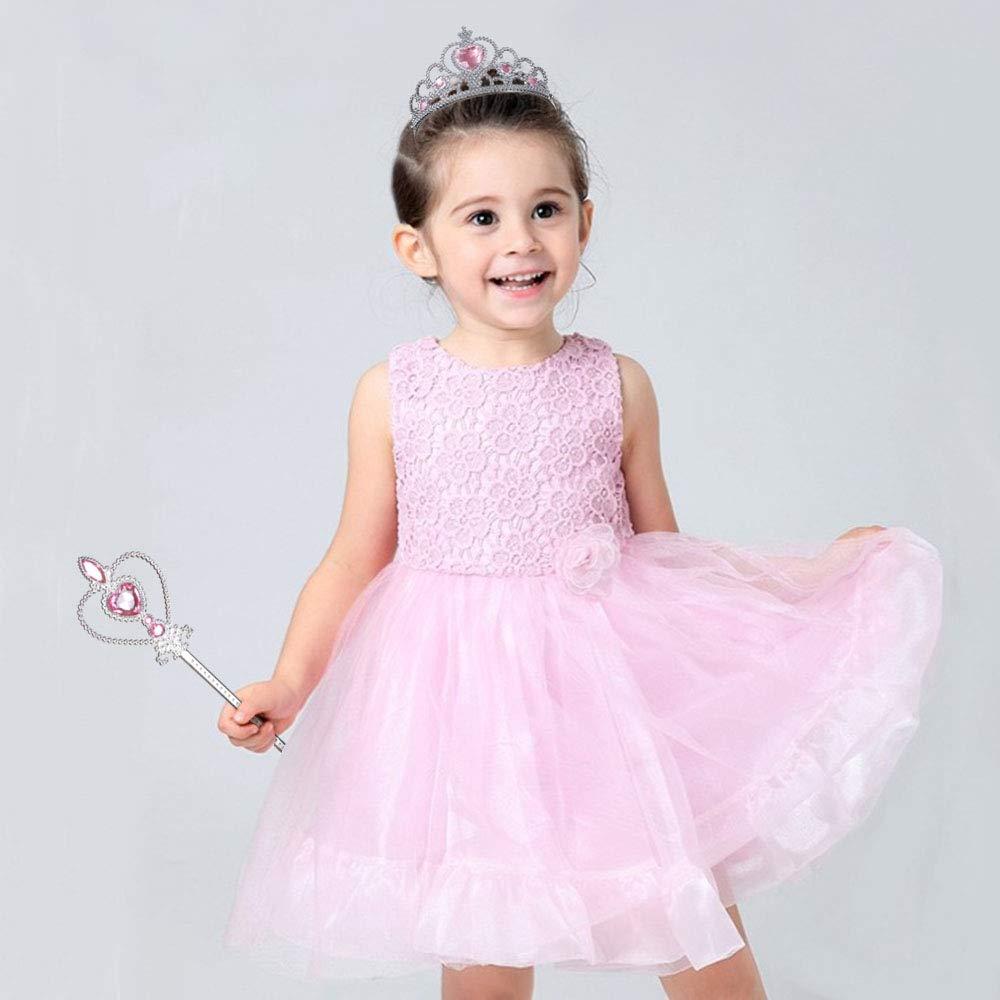 Cái Công Chúa Dress Up Phụ Kiện Bé Gái Tiara Varita Magic Bông Tai Vòng Cổ Vòng Găng Tay Cho Cosplay Carnival Tiệc Sinh Nhật (Hồng)