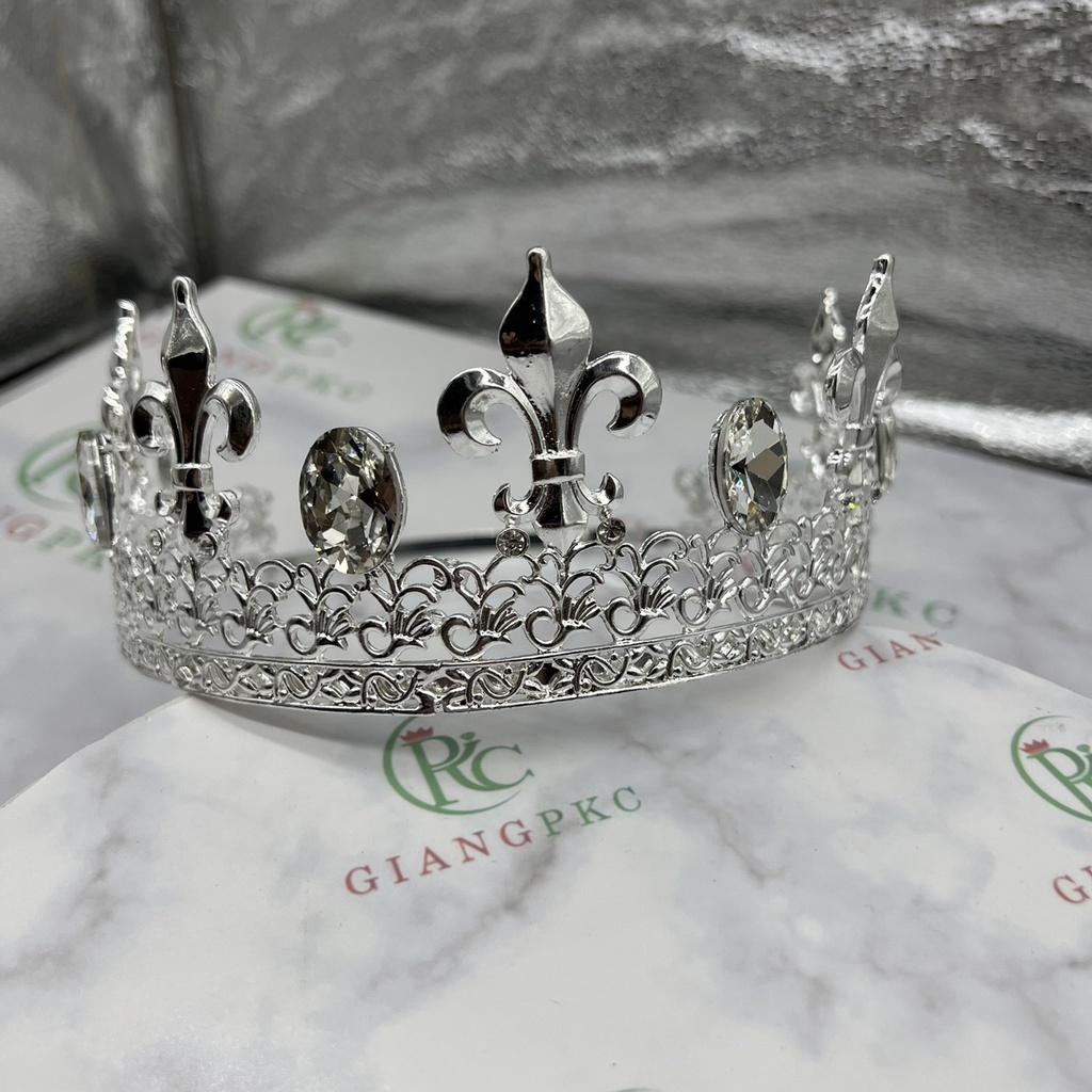 Vương miện nam vướng chóp nhọn đá tròn màu trắng Giangpkc 2022