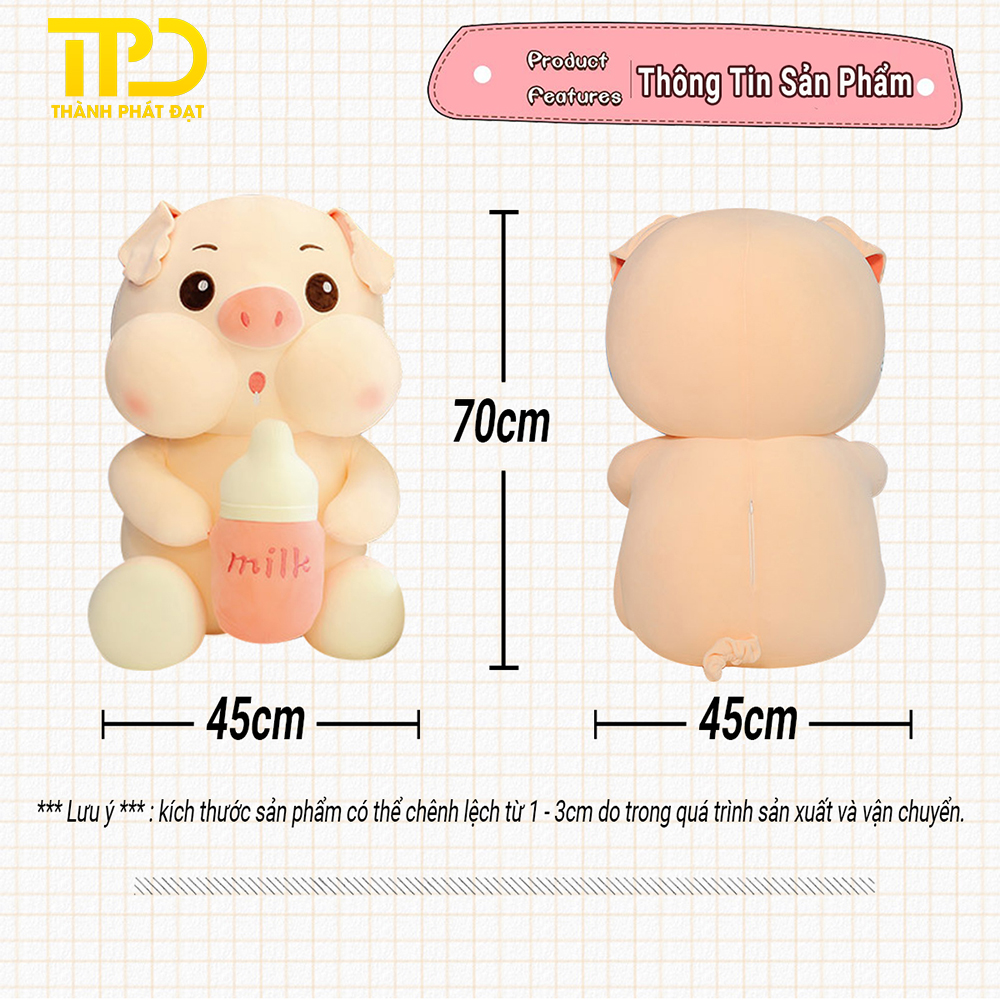 Gấu bông heo ôm bình sữa Thành Phát Đạt size 70cm - Hàng chính hãng Hafuto - siêu to khổng lồ, món quà không thể thiếu dành tặng cho bạn gái, đồ chơi nhồi bông thích hợp cho mọi lứa tuổi