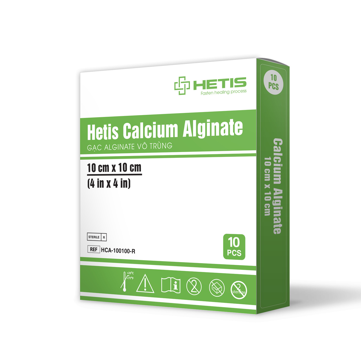 Gạc vết thương Hetis Calcium Alginate vô trùng chiết xuất rong biển - Dành cho vết loét, hút dịch cầm máu tốt, hỗ trợ liền thương nhanh