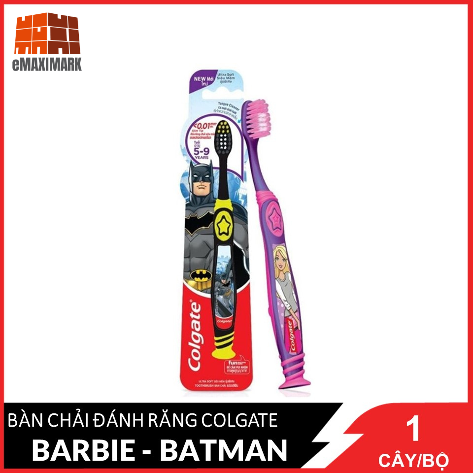 Bàn chải đánh răng Colgate Trẻ em Smile 5 - 9 Tuổi BarbieBatman (1 cây đơn) - Màu giao ngẫu nhiên