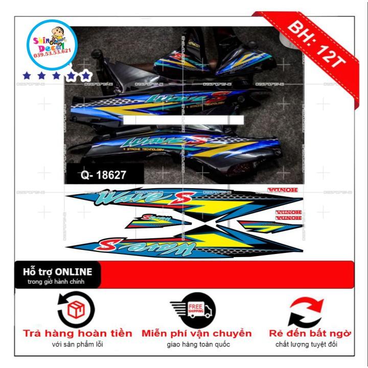 Tem xe wave S nhỏ đời đầu dán xe đen CROM